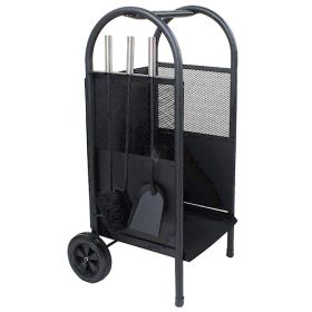 Fatároló kocsi, fekete, 3 részes kandallótisztító szettel