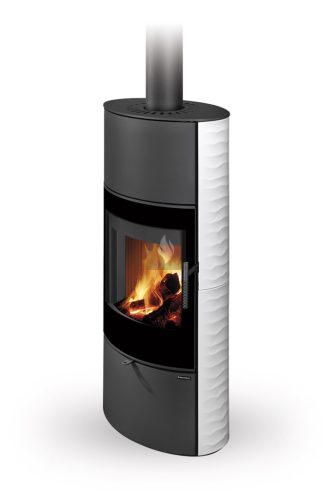 Romotop SONE G H 11 dekorüveg ajtós Hullámos kerámia Kandallókályha - bővíthető hőtárolóval - Matt fekete