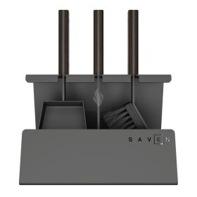   SAVEN Set 2 B – Széles talpú acél kandallótisztító készlet sötét fa fogantyúval
