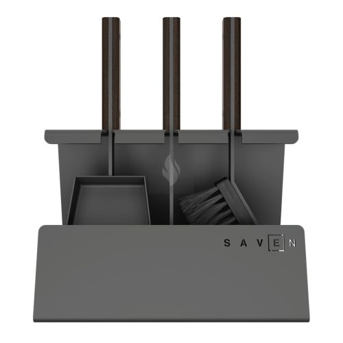 SAVEN Set 2 B – Széles talpú acél kandallótisztító készlet sötét fa fogantyúval

