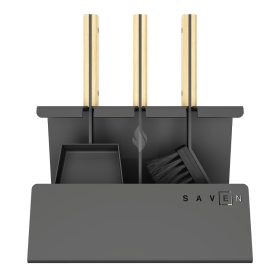   SAVEN Set 2 W – Széles talpú acél kandallótisztító készlet világos fa fogantyúval

