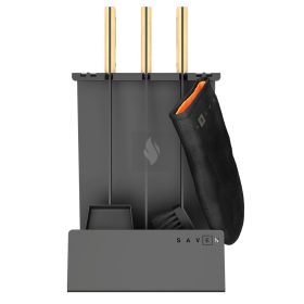   SAVEN Set 4 W – Masszív, széles acél kandallótisztító készlet világos fa fogantyúval
