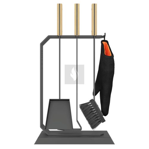 SAVEN Set 6 W – Kompakt, magas acél kandallótisztító készlet világos fa fogantyúval
